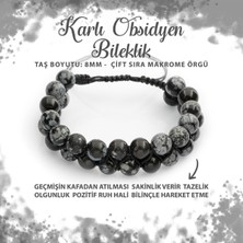Deniz Doğal Taş Sertifikalı Karlı Obsidyen 8mm Çift Sıra Makrome Doğal Taş Bileklik