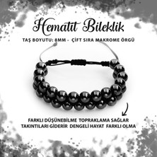 Deniz Doğal Taş Sertifikalı Hematit 8mm Çift Sıra Makrome Doğal Taş Bileklik