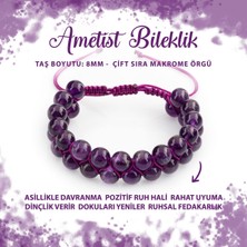 Deniz Doğal Taş Sertifikalı Ametist 8mm Çift Sıra Makrome Doğal Taş Bileklik