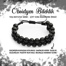Deniz Doğal Taş Sertifikalı Golden Obsidyen 8mm Çift Sıra Makrome Doğal Taş Bileklik