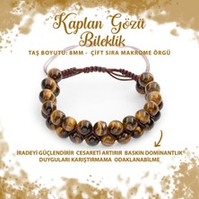 Deniz Doğal Taş Sertifikalı Kaplan Gözü 8mm Çift Sıra Makrome Doğal Taş Bileklik