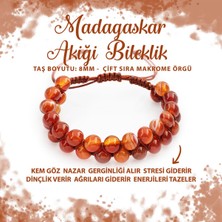 Deniz Doğal Taş Sertifikalı Madagaskar Akiği 8mm Çift Sıra Makrome Doğal Taş Bileklik