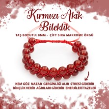 Deniz Doğal Taş Sertifikalı Kırmızı Akik 8mm Çift Sıra Makrome Doğal Taş Bileklik