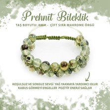 Deniz Doğal Taş Sertifikalı Prehnit 8mm Çift Sıra Makrome Doğal Taş Bileklik