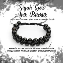 Deniz Doğal Taş Sertifikalı Siyah Göz Akik 8mm Çift Sıra Makrome Doğal Taş Bileklik