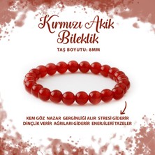 Deniz Doğal Taş Sertifikalı Kırmızı Akik 8mm Doğal Taş Bileklik