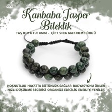 Deniz Doğal Taş Sertifikalı Yeşil Kanbaba Jasper 8mm Çift Sıra Makrome Doğal Taş Bileklik