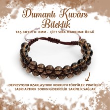 Deniz Doğal Taş Sertifikalı Dumanlı Kuvars 8mm Çift Sıra Makrome Doğal Taş Bileklik