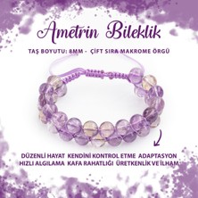Deniz Doğal Taş Sertifikalı Ametrin 8mm Çift Sıra Makrome Doğal Taş Bileklik