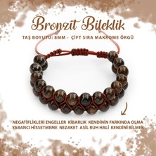 Deniz Doğal Taş Sertifikalı Bronzit 8mm Çift Sıra Makrome Doğal Taş Bileklik