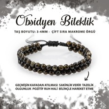 Deniz Doğal Taş Sertifikalı Obsidyen 3-4mm Çift Sıra Doğal Taş Bileklik