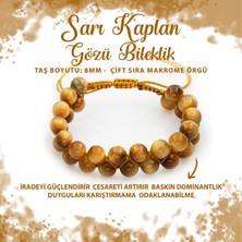 Deniz Doğal Taş Sertifikalı Sarı Kaplan Gözü 8mm Çift Sıra Makrome Doğal Taş Bileklik