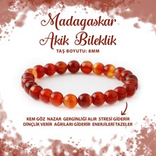 Deniz Doğal Taş Sertifikalı Madagaskar Akiği 8mm Doğal Taş Bileklik