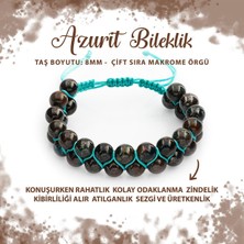 Deniz Doğal Taş Sertifikalı Azurit 8mm Çift Sıra Makrome Doğal Taş Bileklik