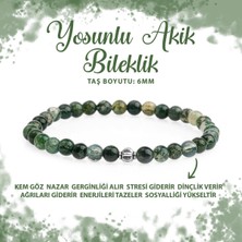 Deniz Doğal Taş Sertifikalı Yosunlu Akik 6mm Doğal Taş Bileklik