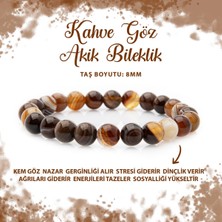 Deniz Doğal Taş Sertifikalı Kahve Göz Akik 8mm Doğal Taş Bileklik