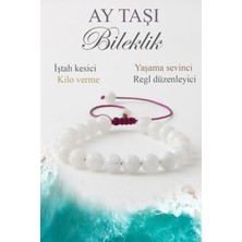 Deniz Doğal Taş Sertifikalı Ay Taşı Doğaltaş Bileklik, Doğal Taş Iştah Kesici Asansör Bileklik B1033 (8MM-16CM)