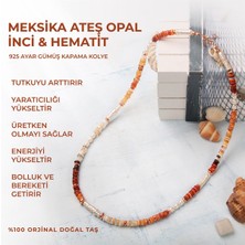 Deniz Doğal Taş Sertifikalı Meksika Ateş Opal & Inci Doğal Taşlı Gümüş Kolye Bileklik Takım