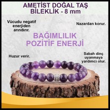 Deniz Doğal Taş Sertifikalı Ametist   ( Taşlar) Doğaltaş Bileklik 8 mm - B596