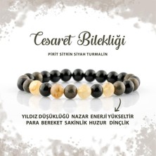 Deniz Doğal Taş Sertifikalı Cesaret Doğal Taş Bileklik Pirit Sitrin Siyah Turmalin  8mm B0010