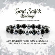 Deniz Doğal Taş Sertifikalı Genel Sağlık Doğal Taş Bileklik Trehartz Göz Akik Hematit 8mm B0011