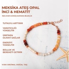 Deniz Doğal Taş Sertifikalı Meksika Ateş Opal & Inci Doğal Taşlı Gümüş Bileklik