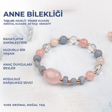 Deniz Doğal Taş Doğal Taşlı Anne Bilekliği Anjelit, Pembe Kuvars, Kristal Kuvars, Ay Taşı, Anneler Günü Hediyesi