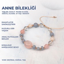 Deniz Doğal Taş Doğal Taşlı Anne Bilekliği Anjelit, Pembe Kuvars, Kristal Kuvars, Ay Taşı, Anneler Günü Hediyesi