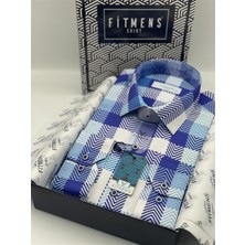 Fitmens Slim Fit Uzun Kol Dijital Baskılı Renkli Gömlek D.12 - Mavi