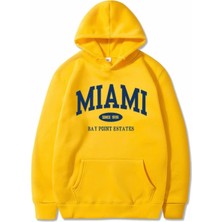 Amor Man Büyük Beden Özel Tasarım Kapüşonlu Miami  Baskılı %100 Pamuk 3 Iplik Oversize Erkek Battal Sweatshırt