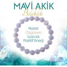 Deniz Doğal Taş Sertifikalı Mavi Akik  Orjinal ( Taşlar) Doğaltaş Bileklik 8 Mm, B990