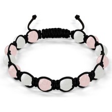 Deniz Doğal Taş Sertifikalı Pembe Kuvars, Ay Taşı Makrome Örgü Doğaltaş Bileklik B945