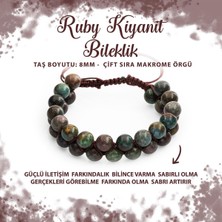 Deniz Doğal Taş Sertifikalı Ruby Kiyanit 8mm Çift Sıra Makrome Doğal Taş Bileklik