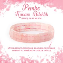 Sertifikalı Pembe Kuvars (Gül Kuvars) Doğal Taş Kare Kesim Geniş Kesim Bileklik