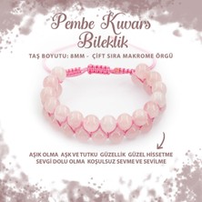 Deniz Doğal Taş Sertifikalı Pembe Kuvars (Gül Kuvars) 8mm Çift Sıra Makrome Doğal Taş Bileklik