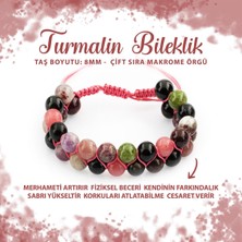 Deniz Doğal Taş Sertifikalı Renkli Turmalin 8mm Çift Sıra Makrome Doğal Taş Bileklik
