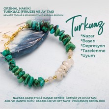 Deniz Doğal Taş Sertifikalı Orjinal Hakiki Turkuaz (Firuze) & Ay Taşı Doğal Taşlı Gümüş Kapama Bileklik