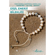 Deniz Doğal Taş Sertifikalı Doğal Taşlı Dişil Enerji Aktivasyon Bilekliği, Hakiki Inci, Lav Taşı, Hematit,