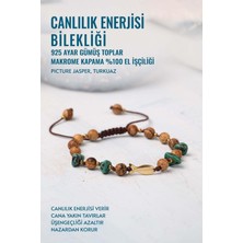 Deniz Doğal Taş Sertifikalı Canlılık Enerjisi Bilekliği 925 Ayar Gümüş Toplar Makrome Kapama Bileklik