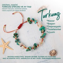 Deniz Doğal Taş Sertifikalı Orjinal Hakiki Turkuaz (Firuze) & Ay Taşı Doğal Taşlı Çift Renkli Ip Makrome Bileklik