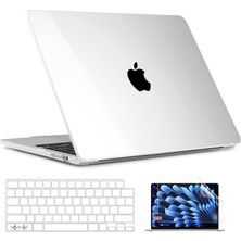 Novstrap Apple Macbook Air 15 Inç A2941 M2 Çip ile Uyumlu Parlak Kılıf + Şeffaf Klavye Kılıfı + Film