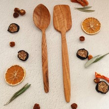 Artful Wooden Ahşap Tahta Kaşık ve Spatula Seti - El Yapımı - Zeytin Ağacı - 24 cm ve 28 cm