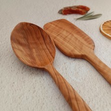 Artful Wooden Ahşap Tahta Kaşık ve Spatula Seti - El Yapımı - Zeytin Ağacı - 24 cm ve 28 cm