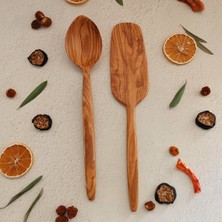 Artful Wooden Ahşap Tahta Kaşık ve Spatula Seti - El Yapımı - Zeytin Ağacı - 30 cm ve 31 cm