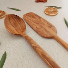 Artful Wooden Ahşap Tahta Kaşık ve Spatula Seti - El Yapımı - Zeytin Ağacı - 30 cm ve 31 cm