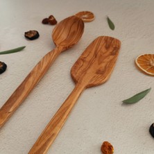 Artful Wooden Ahşap Tahta Kaşık ve Spatula Seti - El Yapımı - Zeytin Ağacı - 30 cm ve 31 cm