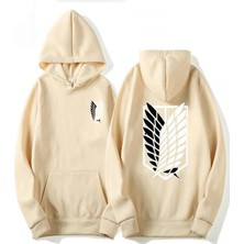 Daxia Unisex Bej Titan Rozeti Baskılı Kapşonlu Sweatshirt