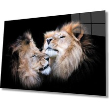 Kırmızı Ayı Aslan Cam Tablo