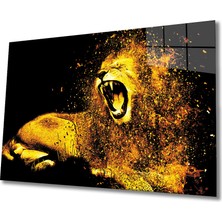 Kırmızı Ayı Aslan Cam Tablo