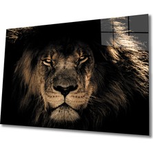 Kırmızı Ayı Aslan Cam Tablo